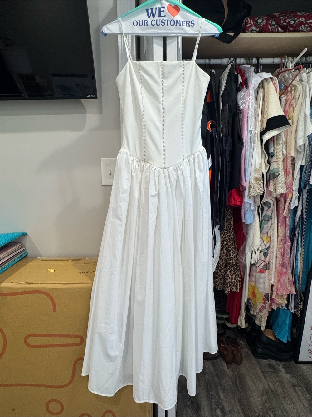 Commense White Spaghetti-Strap Maxi Dress